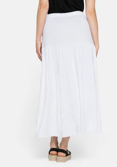 Sheego Jerseyrock In Maxilänge, Mit Stufigen Volants - Weiß Sheego