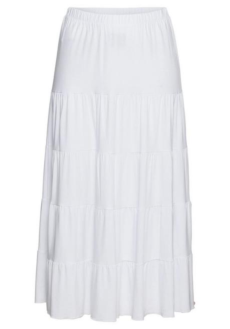 Sheego Jerseyrock In Maxilänge, Mit Stufigen Volants - Weiß Sheego