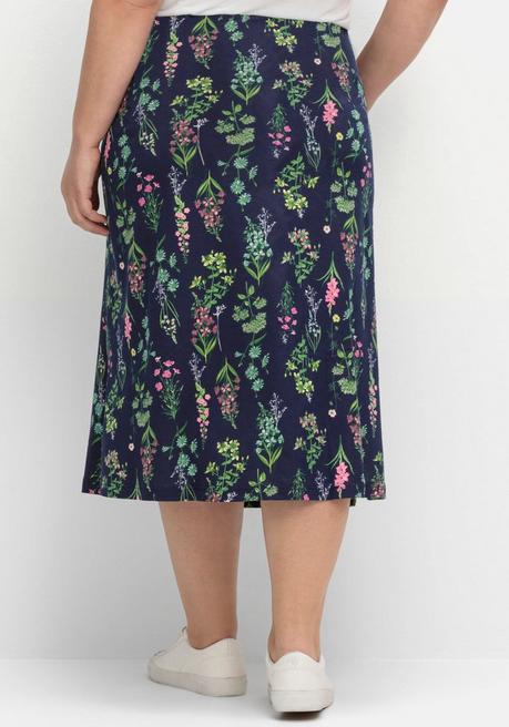 Sheego Jerseyrock In Midilänge, Mit Blumenprint - Marine Gemustert Sheego