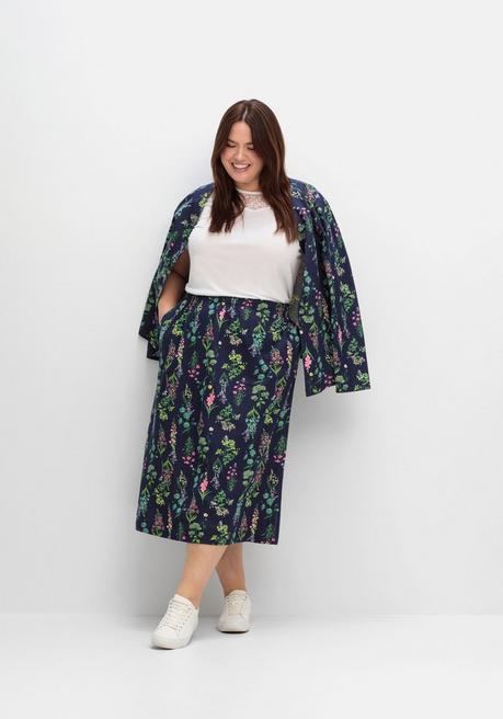 Sheego Jerseyrock In Midilänge, Mit Blumenprint - Marine Gemustert Sheego