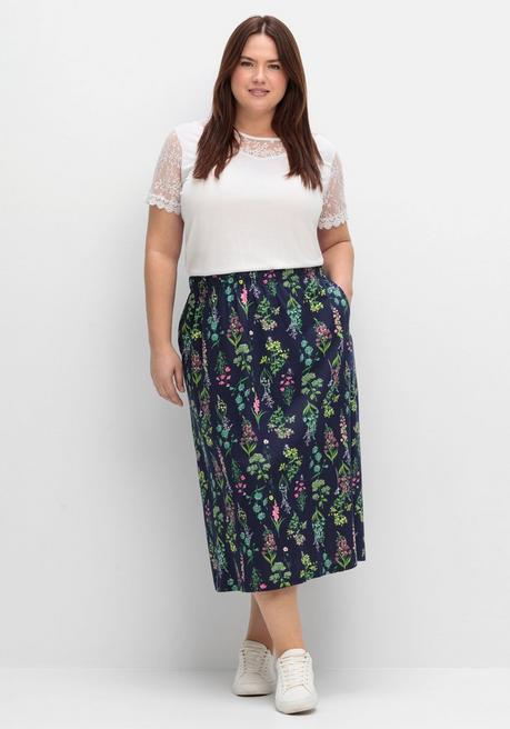 sheego Jerseyrock in Midilänge, mit Blumenprint - marine gemustert sheego