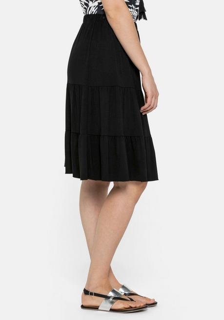 Sheego Jerseyrock Mit Gummibund Und Stufigen Volants - Schwarz Sheego