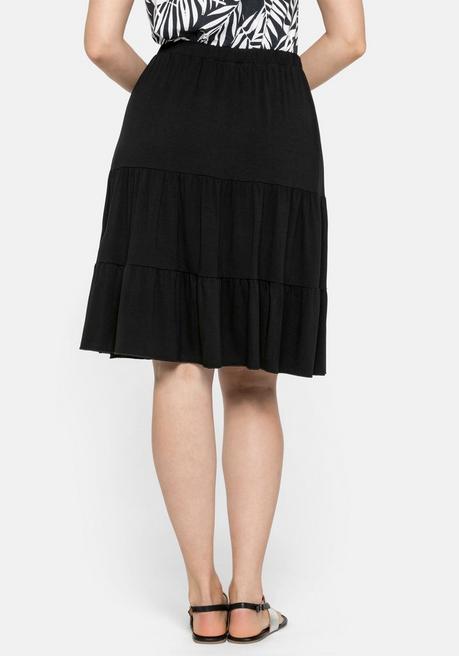 Sheego Jerseyrock Mit Gummibund Und Stufigen Volants - Schwarz Sheego