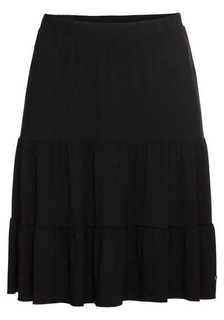 Sheego Jerseyrock Mit Gummibund Und Stufigen Volants - Schwarz Sheego