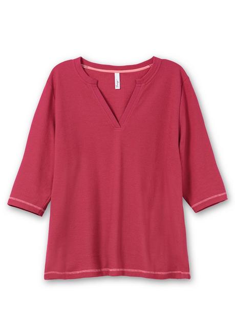 Sheego Jerseyshirt Aus Waffelpiqué, Mit V-Cut Und 3/4-Arm - Orchidee Sheego