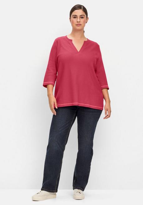 Sheego Jerseyshirt Aus Waffelpiqué, Mit V-Cut Und 3/4-Arm - Orchidee Sheego