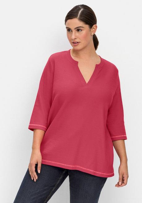 sheego Jerseyshirt aus Waffelpiqué, mit V-Cut und 3/4-Arm - orchidee sheego