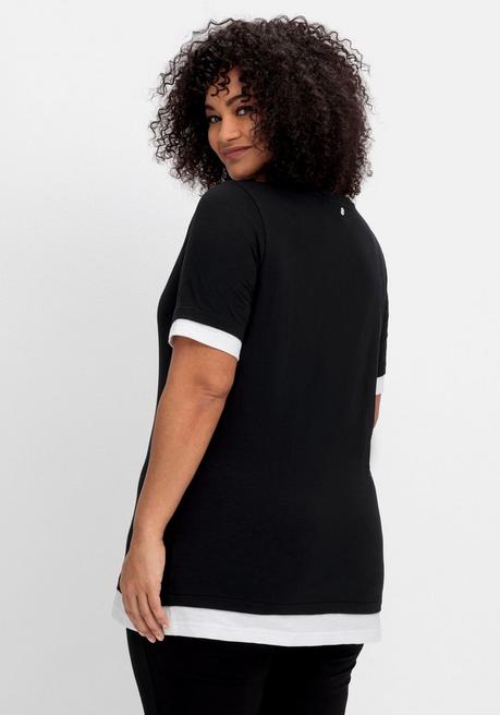 Sheego Jerseyshirt In 2-in-1-Optik, Mit V-Ausschnitt - Schwarz-weiß Sheego