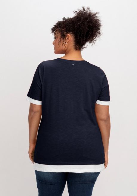 Sheego Jerseyshirt In 2-in-1-Optik, Mit V-Ausschnitt - Tiefblau-weiß Sheego