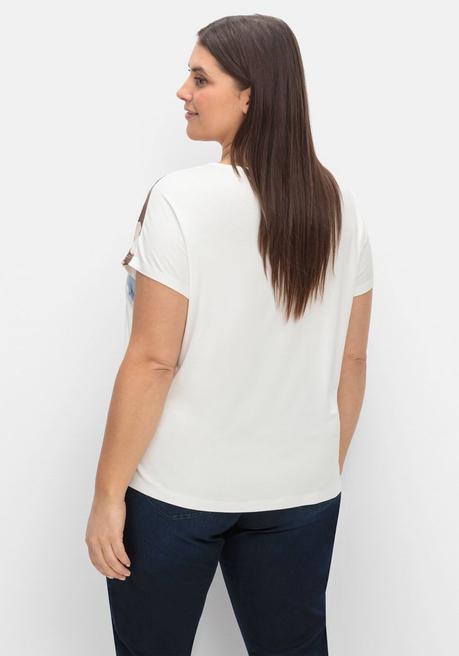 Creation L Jerseyshirt Mit Blütendruck Am Rundhalsausschnitt - Ecru Gemustert Sheego