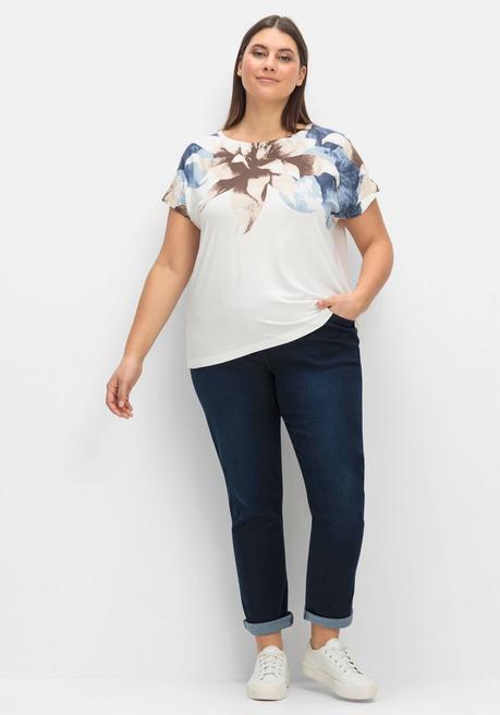 Creation L Jerseyshirt Mit Blütendruck Am Rundhalsausschnitt - Ecru Gemustert Sheego