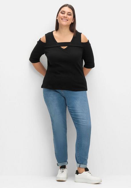 Creation L Jerseyshirt Mit Cut-outs, In Rippqualität - Schwarz Sheego