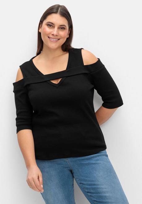 creation L Jerseyshirt mit Cut-outs, in Rippqualität - schwarz sheego