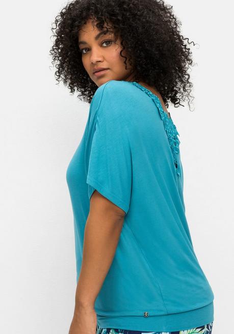 Sheego Jerseyshirt Mit Einsatz Aus Spitze Im Nacken - Türkis Sheego