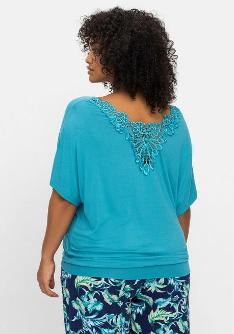 Sheego Jerseyshirt Mit Einsatz Aus Spitze Im Nacken - Türkis Sheego