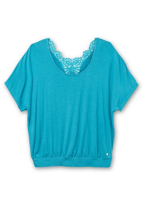 Sheego Jerseyshirt Mit Einsatz Aus Spitze Im Nacken - Türkis Sheego