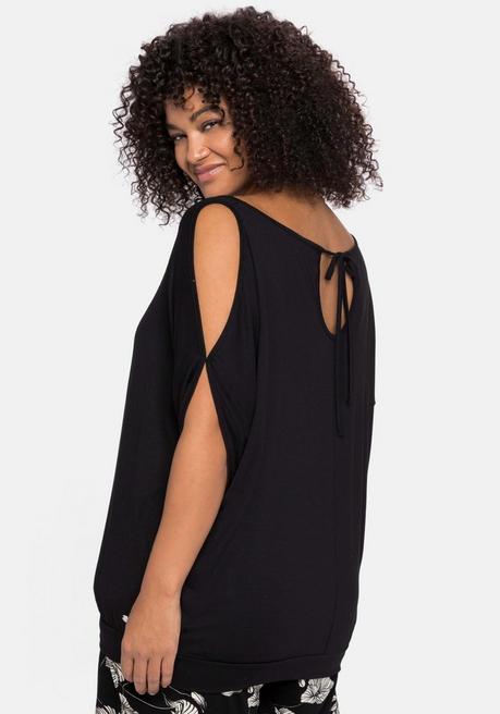 Sheego Jerseyshirt Mit Geschlitzten Fledermausärmeln - Schwarz Sheego