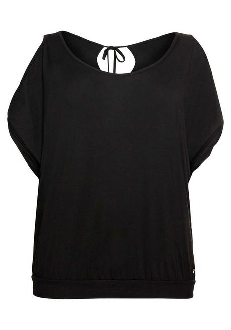 Sheego Jerseyshirt Mit Geschlitzten Fledermausärmeln - Schwarz Sheego