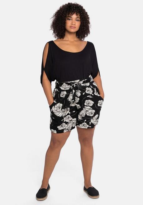 Sheego Jerseyshirt Mit Geschlitzten Fledermausärmeln - Schwarz Sheego