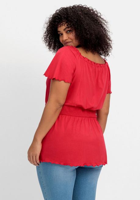 Sheego By Joe Browns Jerseyshirt Mit Karree-Ausschnitt Und Smokbund - Mohnrot Sheego