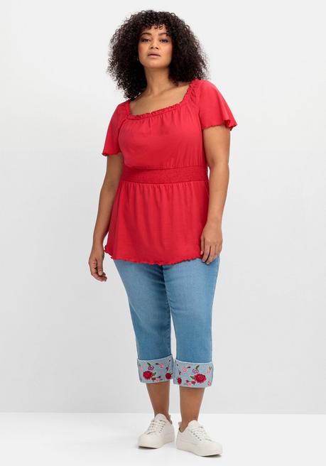 Sheego By Joe Browns Jerseyshirt Mit Karree-Ausschnitt Und Smokbund - Mohnrot Sheego