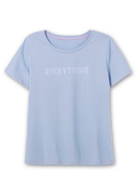 Sheego Jerseyshirt Mit Wordingprint, Leicht Tailliert - Mittelblau Bedruckt Sheego