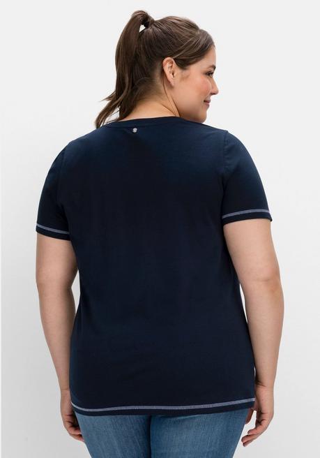 Sheego Jerseyshirt Mit Wordingprint, Leicht Tailliert - Nachtblau Bedruckt Sheego