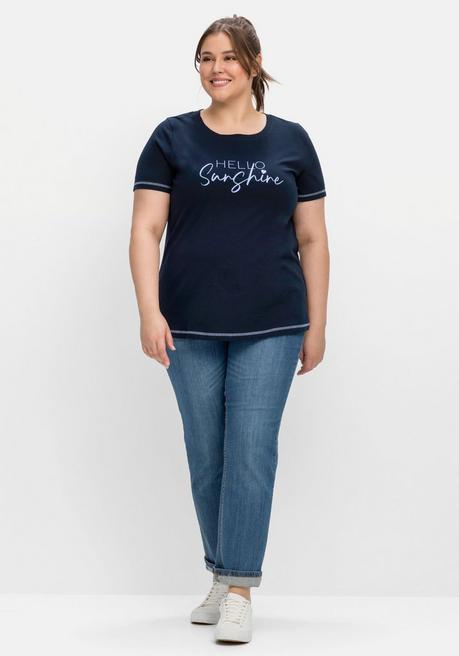 Sheego Jerseyshirt Mit Wordingprint, Leicht Tailliert - Nachtblau Bedruckt Sheego