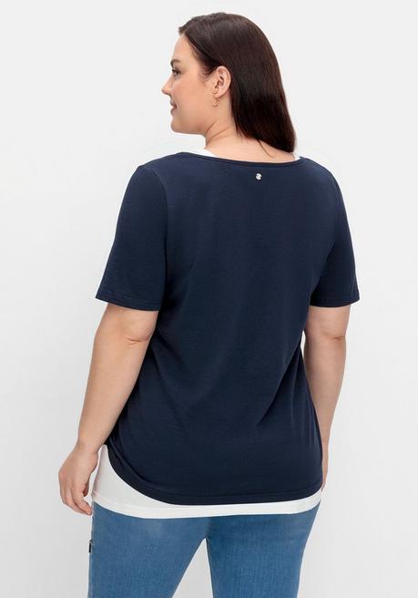 Sheego Jerseyshirt Mit Wordingprint Und Separatem Top - Nachtblau Sheego