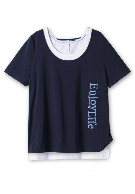 Sheego Jerseyshirt Mit Wordingprint Und Separatem Top - Nachtblau Sheego