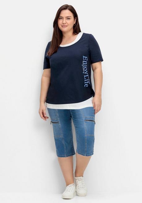 Sheego Jerseyshirt Mit Wordingprint Und Separatem Top - Nachtblau Sheego