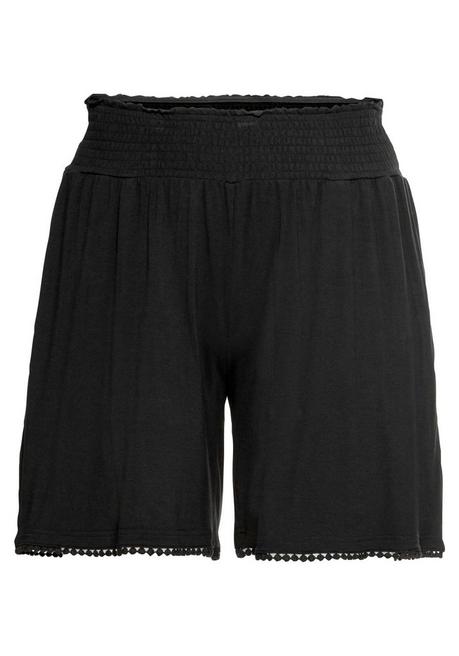 Sheego Jerseyshorts Mit Smokbund Und Häkelspitze - Schwarz Sheego