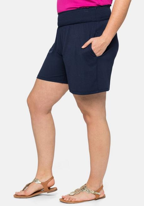 Sheego Jerseyshorts Mit Smokbund Und Zwei Taschen - Marine Sheego