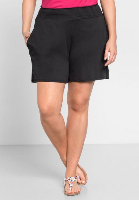 sheego Jerseyshorts mit Smokbund und zwei Taschen - schwarz sheego