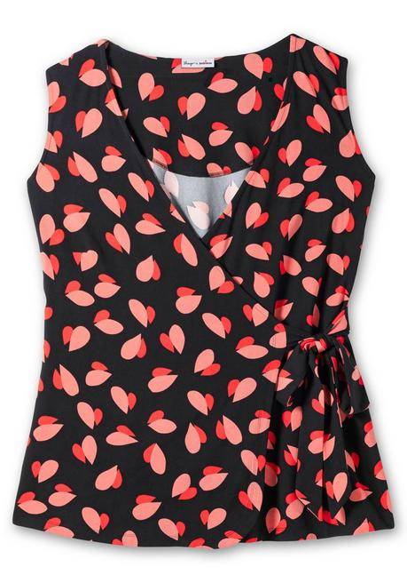 Sheego By Joe Browns Jerseytop In Wickeloptik, Mit Herz-Alloverdruck - Schwarz Gemustert Sheego