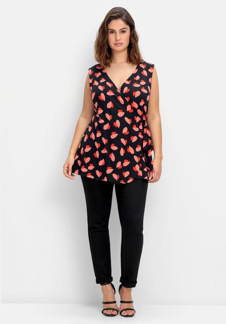 Sheego By Joe Browns Jerseytop In Wickeloptik, Mit Herz-Alloverdruck - Schwarz Gemustert Sheego