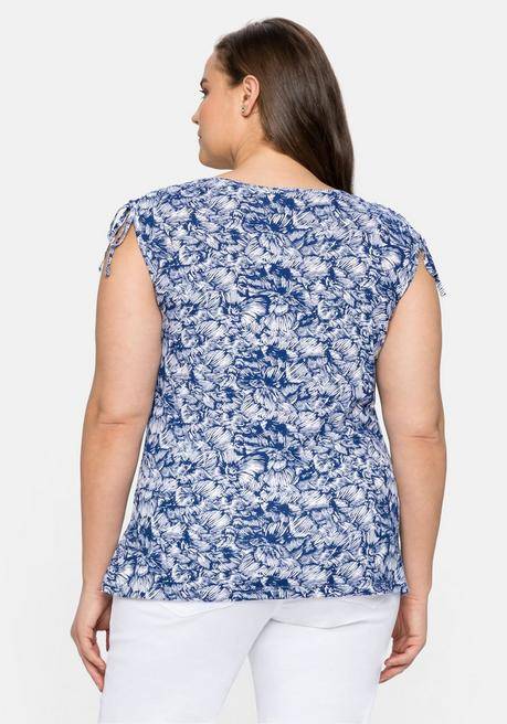 Sheego By Joe Browns Jerseytop Mit Blumenprint Und Geraffter Schulte - Blau-weiß Sheego
