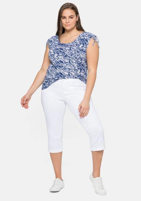 Sheego By Joe Browns Jerseytop Mit Blumenprint Und Geraffter Schulte - Blau-weiß Sheego