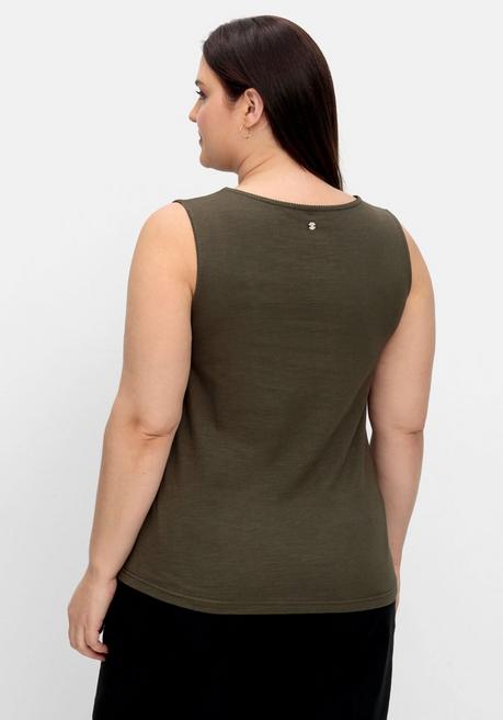 Sheego Jerseytop Mit Spitzenkante Am Träger - Dunkeloliv Sheego