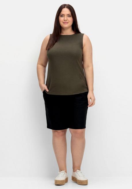 Sheego Jerseytop Mit Spitzenkante Am Träger - Dunkeloliv Sheego