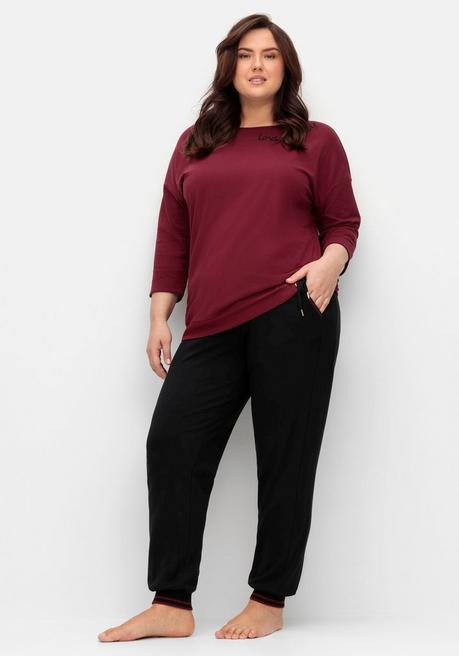 Sheego Jogginghose Mit Bindeband Und Kontrastdetails - Schwarz Sheego