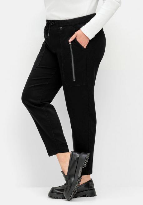 Sheego Joggpants Aus Sweat-Denim, Mit Zierreißverschluss - Black Denim Sheego