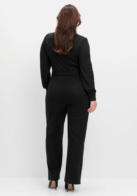 Sheego By Joe Browns Jumpsuit Mit Bindegürtel Und Reißverschluss Vorn - Schwarz Sheego