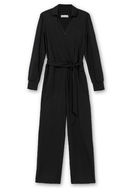 Sheego By Joe Browns Jumpsuit Mit Bindegürtel Und Reißverschluss Vorn - Schwarz Sheego