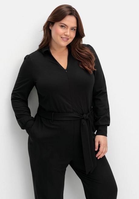 Sheego By Joe Browns Jumpsuit Mit Bindegürtel Und Reißverschluss Vorn - Schwarz Sheego