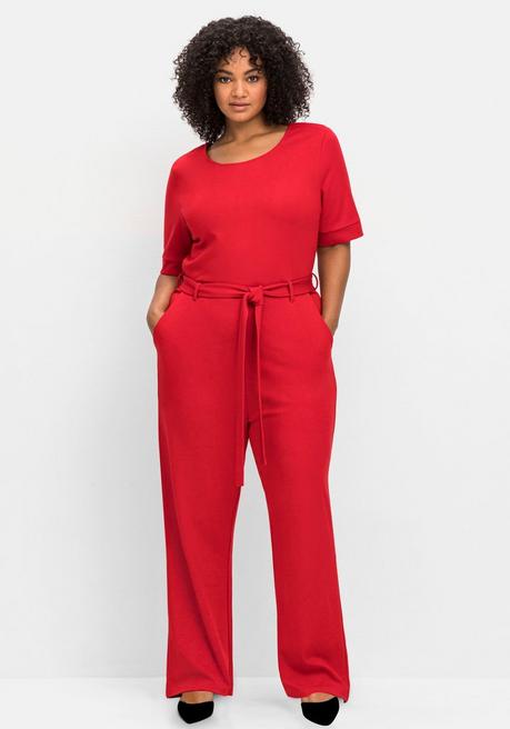 sheego by Joe Browns Jumpsuit mit Bindegürtel und weitem Bein - rot sheego