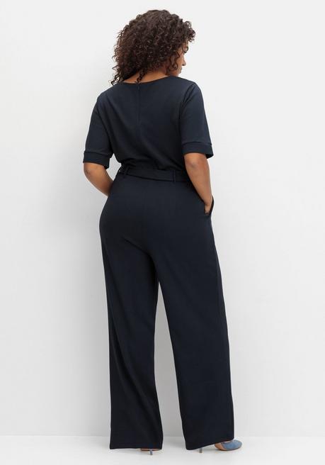 Sheego By Joe Browns Jumpsuit Mit Bindegürtel Und Weitem Bein - Tiefblau Sheego