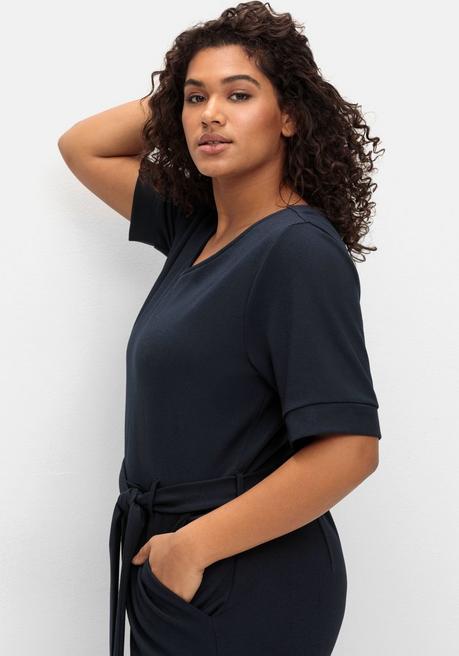 Sheego By Joe Browns Jumpsuit Mit Bindegürtel Und Weitem Bein - Tiefblau Sheego