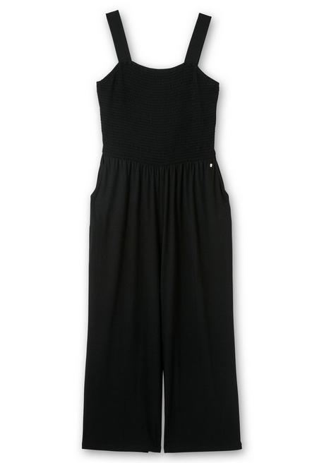 Sheego Jumpsuit Mit Smok-Oberteil Und Weitem Bein - Schwarz Sheego