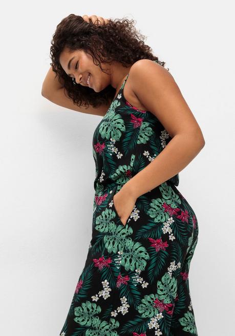 Sheego Jumpsuit Mit Spaghetti-Trägern Und Gummizug - Schwarz Gemustert Sheego